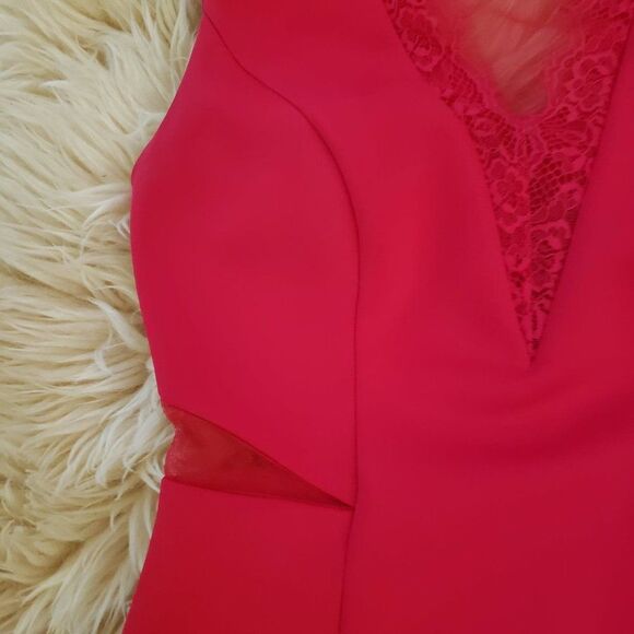 Guess Red Cocktail Mini Dress Mesh V neck Backless size 4 - Picture 8 of 10